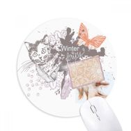 Dıythinker Küçük Kedi ve Kelebek Mürekkep-Boyama Baskılı Yuvarlak Kaymaz Kauçuk Mouse Pad