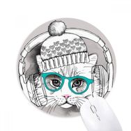 Dıythinker Kulaklık Yünlü Şapka Beyaz Kedi Koruyucu Hayvan Baskılı Yuvarlak Kaymaz Kauçuk Mouse Pad