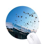 Dıythinker Kuş Evi Beyaz Kar Gökyüzü Baskılı Yuvarlak Kaymaz Kauçuk Mouse Pad