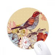 Dıythinker Kuşlar Dalları Çiçekler Meyve Baskılı Yuvarlak Kaymaz Kauçuk Mouse Pad