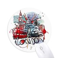 Dıythinker Londra Otobüs Big Ben Birleşik Krallık Simgesi Suluboya Baskılı Yuvarlak Kaymaz Kauçuk Mouse Pad