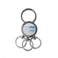 Dıythinker Mavi Beyaz Ahşap Modern Parlak Delikli Şeritler İllüstrasyon Desen Metal Anahtarlık