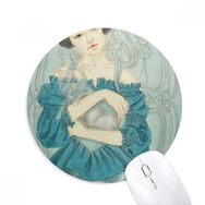 Dıythinker Mavi Elbise Güzellik Çin Boyama Baskılı Yuvarlak Kaymaz Kauçuk Mouse Pad