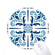 Dıythinker Mavi Fas Dekoratif Çiçek Süslemeli Baskılı Yuvarlak Kaymaz Kauçuk Mouse Pad
