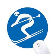 Dıythinker Mavi Kayak Kış Spor Silueti Baskılı Yuvarlak Kaymaz Kauçuk Mouse Pad