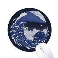 Dıythinker Mavi Okyanus Dalgaları Gece Koyu Baskılı Yuvarlak Kaymaz Kauçuk Mouse Pad