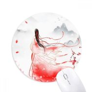 Dıythinker Mei Xue Kırmızı Çin Stili Suluboya Baskılı Yuvarlak Kaymaz Kauçuk Mouse Pad