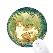 Dıythinker Miaoji Boyama Kedi Aile Fantezi Baskılı Yuvarlak Kaymaz Kauçuk Mouse Pad