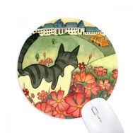 Dıythinker Miaoji Boyama Suluboya Kedi Çiçekleri Şehir Baskılı Yuvarlak Kaymaz Kauçuk Mouse Pad