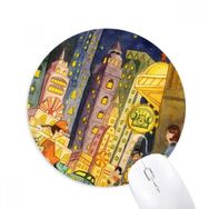 Dıythinker Miaoji Boyama Suluboya Kedi Şehir Kasaba Baskılı Yuvarlak Kaymaz Kauçuk Mouse Pad