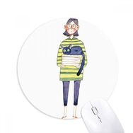 Dıythinker Miaoji Resim Kedi Meganekko Kız Baskılı Yuvarlak Kaymaz Kauçuk Mouse Pad
