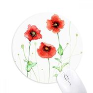 Dıythinker Mısır Gelincik Kırmızı Çiçek Suluboya Baskılı Yuvarlak Kaymaz Kauçuk Mouse Pad