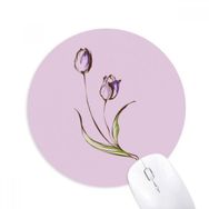 Dıythinker Mor Çiçek Bitki Lale Yeşillik Baskılı Yuvarlak Kaymaz Kauçuk Mouse Pad