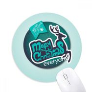 Dıythinker Mutlu Noeller Mavi Ren Geyiği İllüstrasyon Baskılı Yuvarlak Kaymaz Kauçuk Mouse Pad