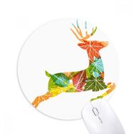 Dıythinker Noel Renkli Yaprak Geyik Festivali Desenli Baskılı Yuvarlak Kaymaz Kauçuk Mouse Pad