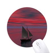 Dıythinker Okyanus Kırmızı Gökyüzü Tekne İnsanlar Resim Baskılı Yuvarlak Kaymaz Kauçuk Mouse Pad
