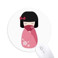 Dıythinker Pembe Kimono Fan Sakura Japon Baskılı Yuvarlak Kaymaz Kauçuk Mouse Pad