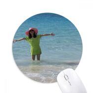 Dıythinker Plaj Dalgalı Deniz Ellie Yao Güzel Kız Baskılı Yuvarlak Kaymaz Kauçuk Mouse Pad