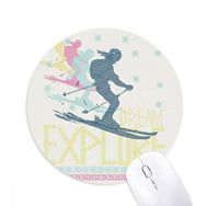 Dıythinker Renkli Kayak Kış Spor İllüstrasyon Baskılı Yuvarlak Kaymaz Kauçuk Mouse Pad