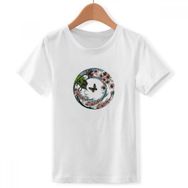 DIYthinker S Beyaz Carp Sakura Lotus Desenli Geometrik Crew Boyun Tişört