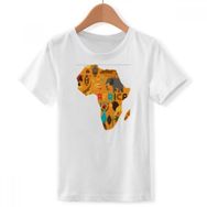 DIYthinker S Beyaz Erkek Çocuk Afrika Haritası Fil Afrika Savanna İllüstrasyonu Bisiklet Yaka Tişört