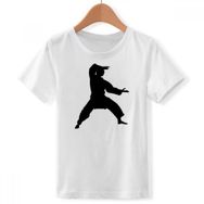 DIYthinker S Beyaz Erkek Çocuk Çin Dövüş Sanatı Shaolin Kung Fu Desenli Bisiklet Yaka Tişört