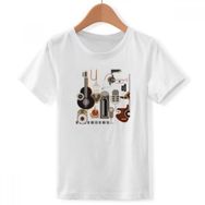 DIYthinker S Beyaz Erkek Çocuk Gitar Müzik İllüstrasyonu Soyut Mavi Desen Bisiklet Yaka Tişört