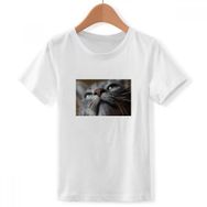 DIYthinker S Beyaz Erkek Çocuk Hayvan Görünümlü Kedi Fotoğrafı Bisiklet Yaka Tişört