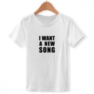 DIYthinker S Beyaz Erkek Çocuk I Want A New Song Bisiklet Yaka Tişört