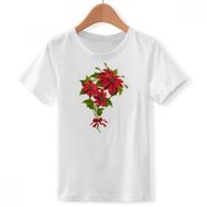 DIYthinker S Beyaz Erkek Çocuk Noel Çiçeği Poinsettia Buketi Kırmızı Bisiklet Yaka Tişört