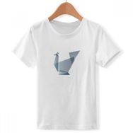 DIYthinker S Beyaz Erkek Çocuk Origami Soyut Tavus Kuşu Geometrik Şekilli Bisiklet Yaka Tişört
