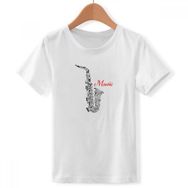 DIYthinker S Beyaz Erkek Çocuk Sax Klasik Müzik Dinleme İllüstrasyonu Bisiklet Yaka Tişört
