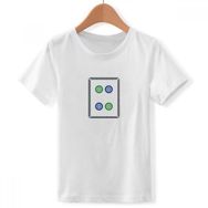 DIYthinker S Beyaz Erkek Mahjong Dairesel Noktalı 4 Karo Desenli Yuvarlak Yaka Tişört