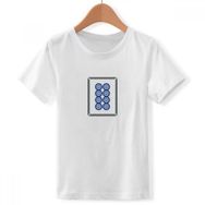 DIYthinker S Beyaz Erkek Mahjong Dairesel Noktalı 8 Karo Desenli Yuvarlak Yaka Tişört