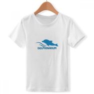 DIYthinker S Beyaz Erkek Mavi Ocean Yüzen Yunus Desenli Yuvarlak Yaka Tişört