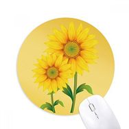 Dıythinker Sarı Ayçiçeği Yeşillik Çiçek Bitki Baskılı Yuvarlak Kaymaz Kauçuk Mouse Pad