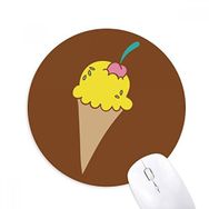 Dıythinker Sarı Kiraz Tatlı Dondurma Desenli Baskılı Yuvarlak Kaymaz Kauçuk Mouse Pad