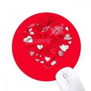 Dıythinker Sevgililer Günü Kırmızı Beyaz Kalp Baskılı Yuvarlak Kaymaz Kauçuk Mouse Pad