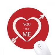 Dıythinker Sevgililer Günü Kırmızı Beyaz Sen ve Ben Baskılı Yuvarlak Kaymaz Kauçuk Mouse Pad