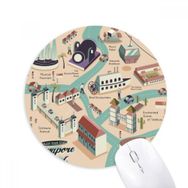 Dıythinker Singapur Seyahat Gezi Rotası Baskılı Yuvarlak Kaymaz Kauçuk Mouse Pad