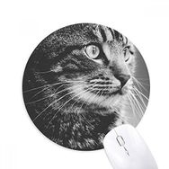 Dıythinker Siyah Beyaz Kedi Profil Vahşi Hayvan Baskılı Yuvarlak Kaymaz Kauçuk Mouse Pad