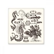 Dıythinker Siyah Hippocampus Deniz Yaşamı İllüstrasyonu Parlak 10x10 cm Seramik Karo