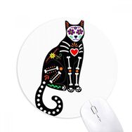 Dıythinker Siyah Kedi Kemik Kalp Cadılar Bayramı Korku Atmosfer Baskılı Yuvarlak Kaymaz Kauçuk Mouse Pad