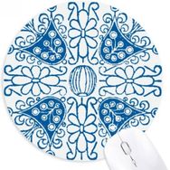 Dıythinker Talavera Mavi Çiçek Ilustration Desen Yuvarlak Kaymaz Kauçuk Mouse Pad