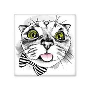 Dıythinker Tougue Fiyonklu Beyaz Kedi Hayvan Hayvan Hayvan Sevgili 10x10 cm Seramik Karo