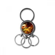 Dıythinker Turuncu Fantasty Sky Altın Yeşil Nebula Doğa Manzara Desenli Metal Anahtarlık
