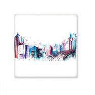 Dıythinker Üst Geçiş Modern Bina Gökdelen Suluboya Şehir İllüstrasyonu 10x10 cm Seramik Karo