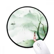 Dıythinker Waterfront Üzüntü Çin Tarzı Suluboya Yuvarlak Kaymaz Mouse Pad