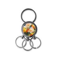 Dıythinker Yağlı Boya Kırmızı Beyaz Lotus Çiçeği İllüstrasyon Desen Metal Anahtarlık