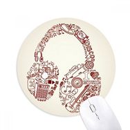 Dıythinker Yuvarlak İllüstrasyon Müzik Kulaklık Desenli Kaymaz Kauçuk Fare Altlığı